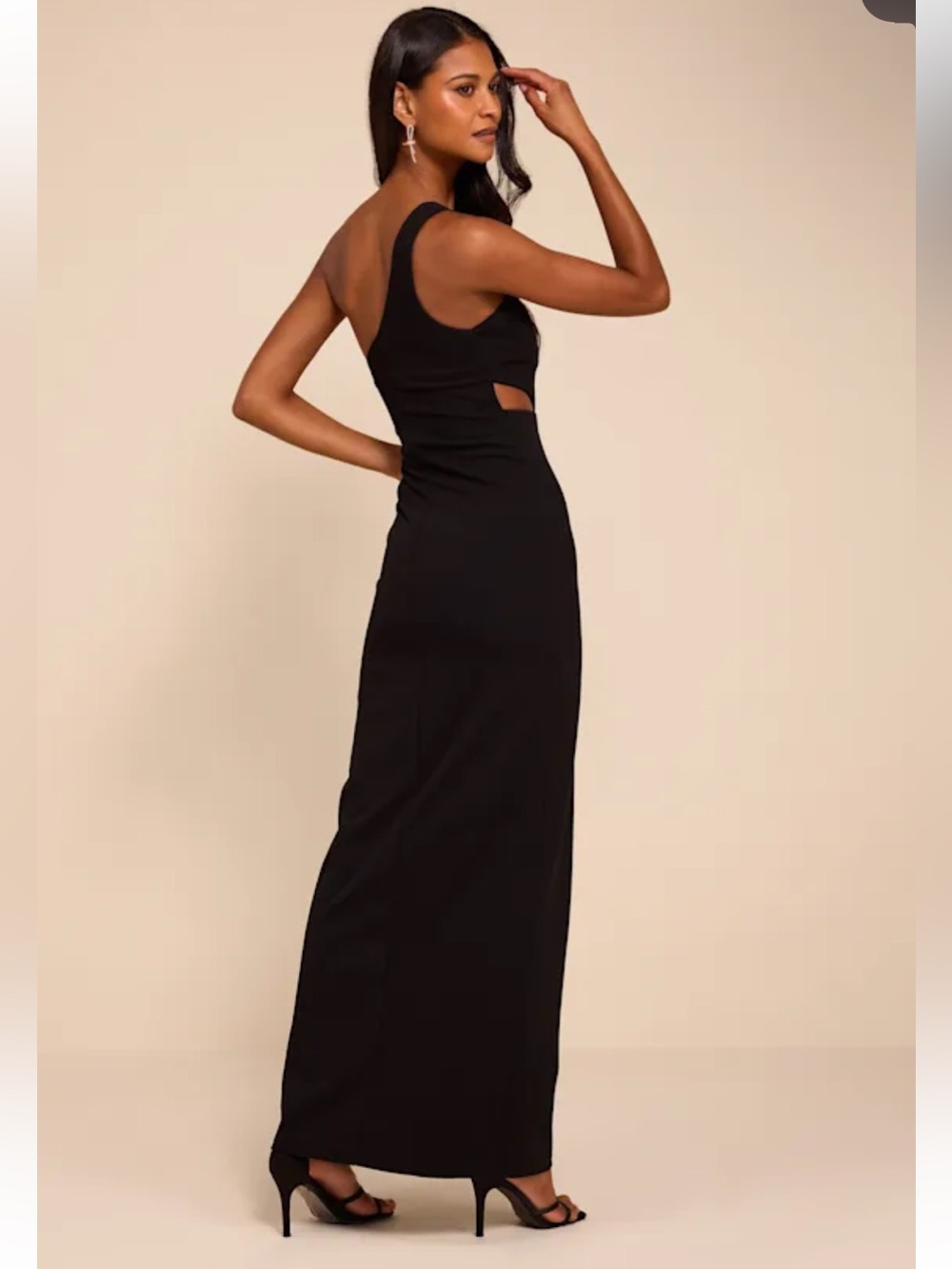 NWOT Lulus 
Show-Stopping Style Black One-Shoulder Cutout Maxi Dress - Picture 3 of 5